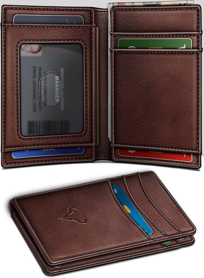 كونتاكتس محفظة جلدية رفيعة للرجال من كونتاكتس، 11 فتحة للبطاقات ونافذة واحدة لبطاقة الهوية، حامل بطاقات بسيط مزود بتقنية حجب RFID وإغلاق مغناطيسي وجيب مبسط للأوراق النقدية (بني) - Image 2